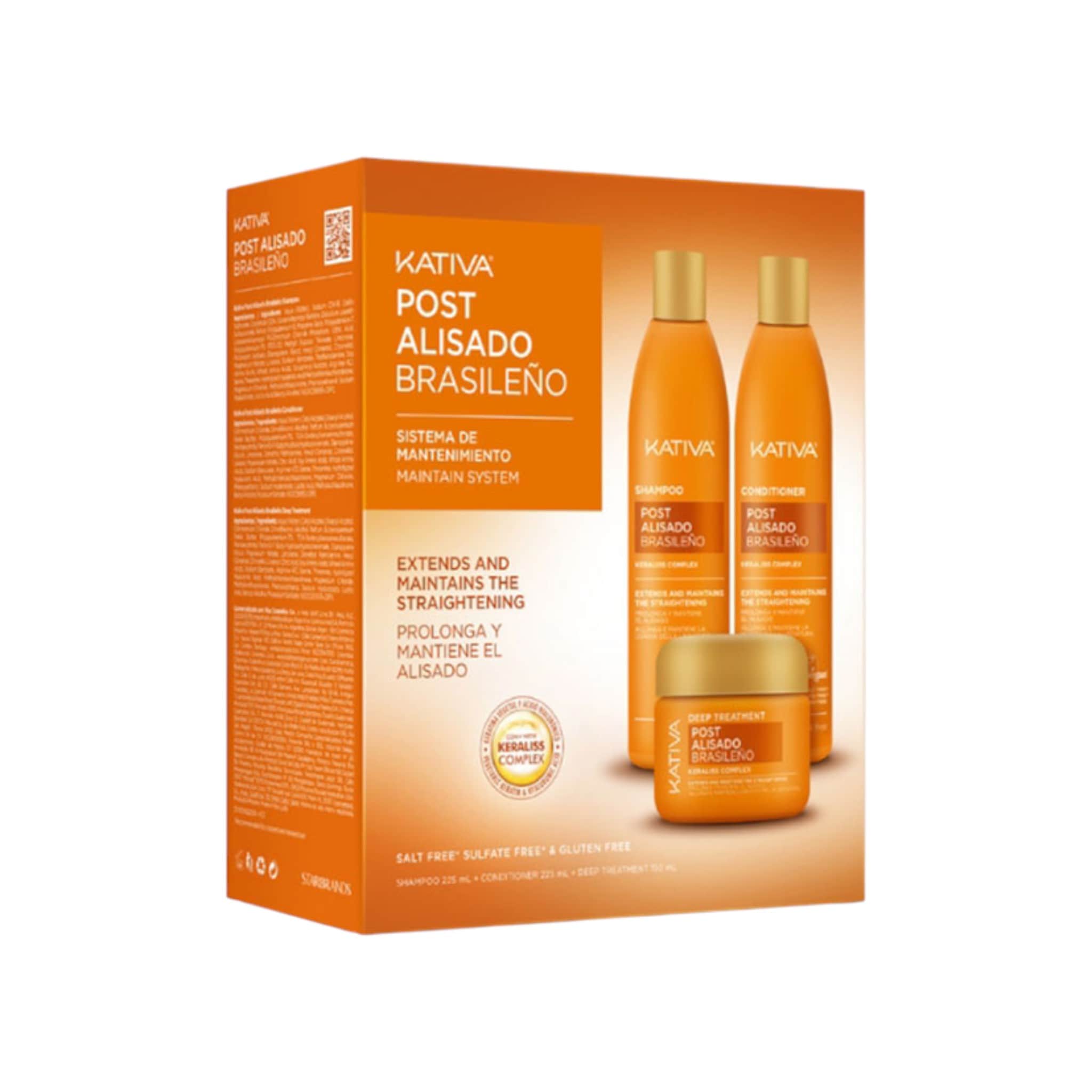 Kativa Post Alisado Brasileno Σετ Περιποίησης Για Μαλλιά με Ισιωτική Θεραπεία (Shampoo 225ml,Conditioner 225ml,Treatment 150ml) 1