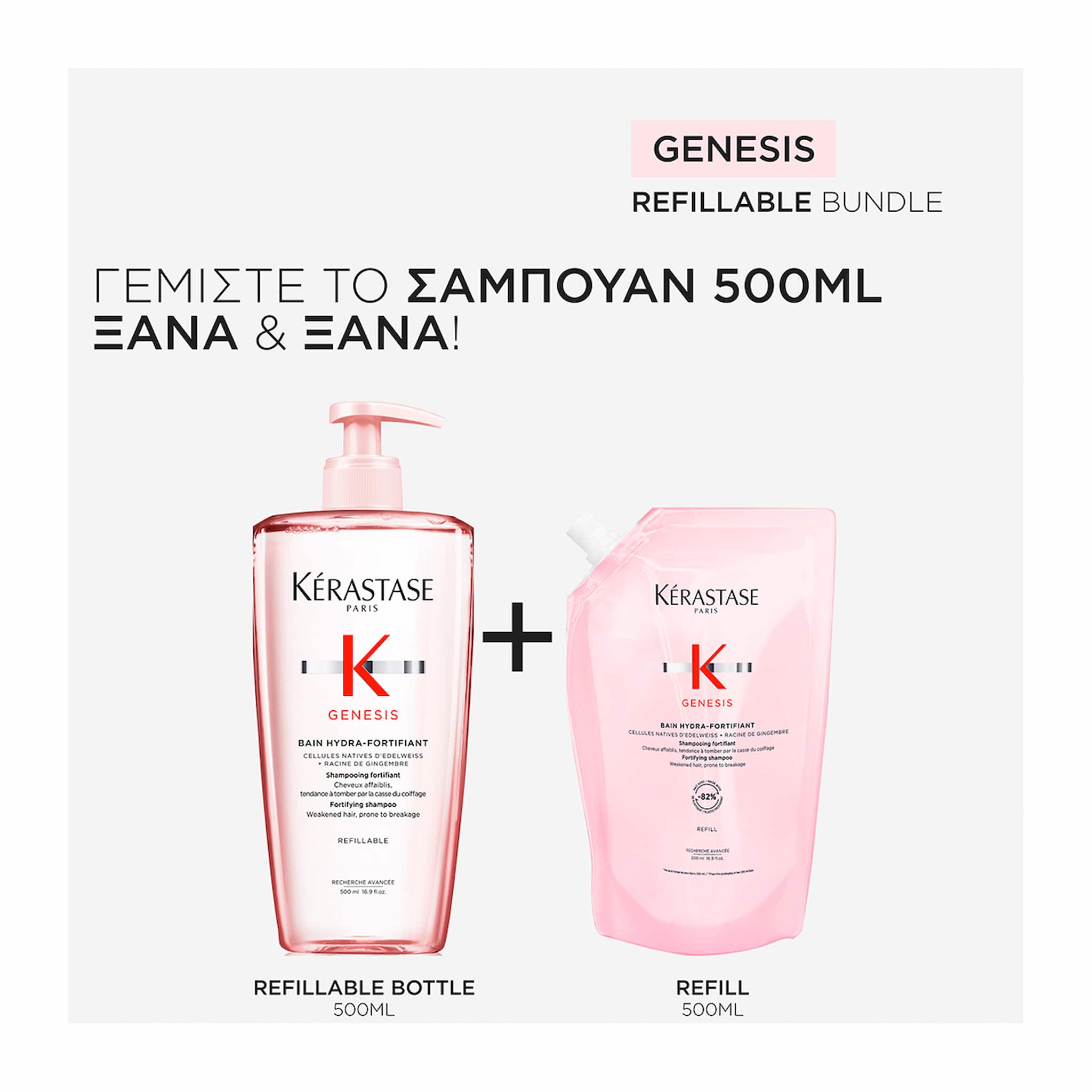 Kerastase Genesis Refill Bain Hydra Fortifiant Σαμπουάν Κατά Της Τριχόπτωσης Για Λιπαρά και Λεπτά Μαλλιά 500ml 2