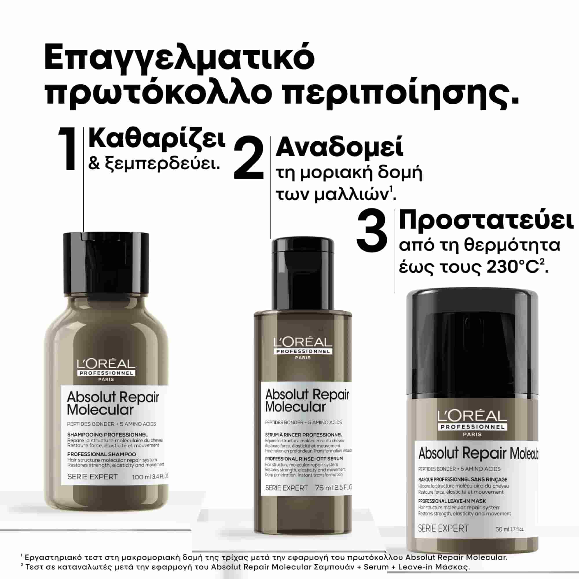 L'Oreal Professionnel Absolut Repair Molecular Mini Trio Kit (Shampoo 100ml, Rinse-off Serum 75ml, Leave in Mask 50ml) 3