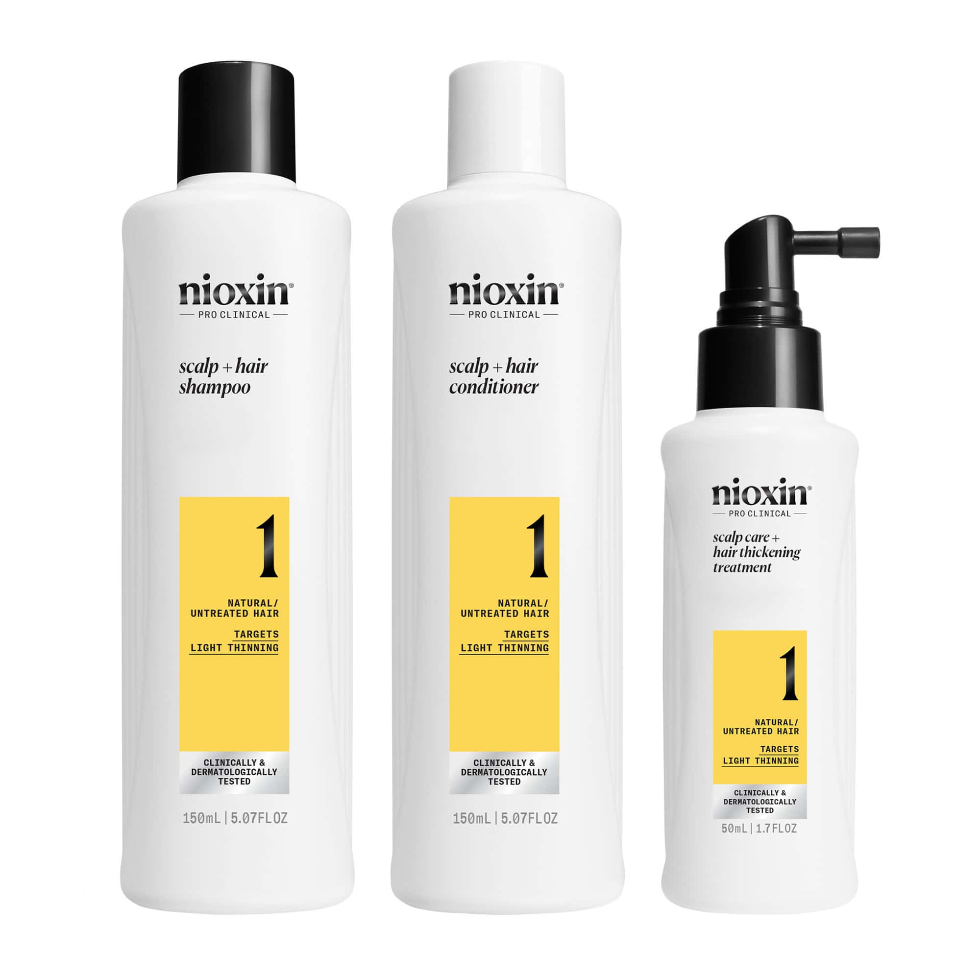 Nioxin Scalp & Hair Σύστημα 1 Trial Kit Φυσικά Μαλλιά Ελαφριά Αραίωση (Shampoo 150ml, Conditioner 150ml, Treatment Serum 40ml)