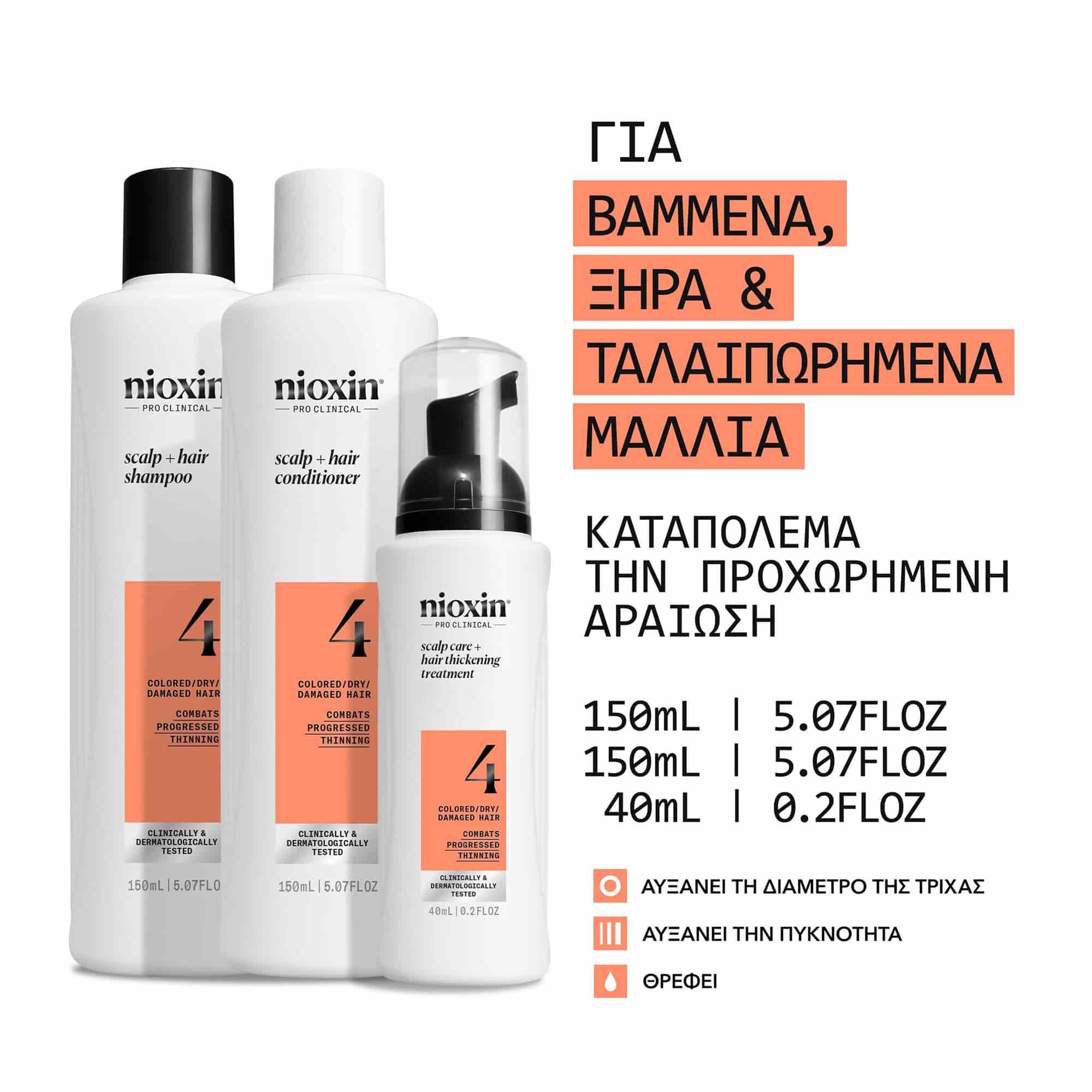 Nioxin Scalp & Hair Trial Kit Σύστημα 4 κατά της Τριχόπτωσης για Βαμμένα Μαλλιά(Shampoo 150ml,Conditioner 150ml,Treatment 40ml)