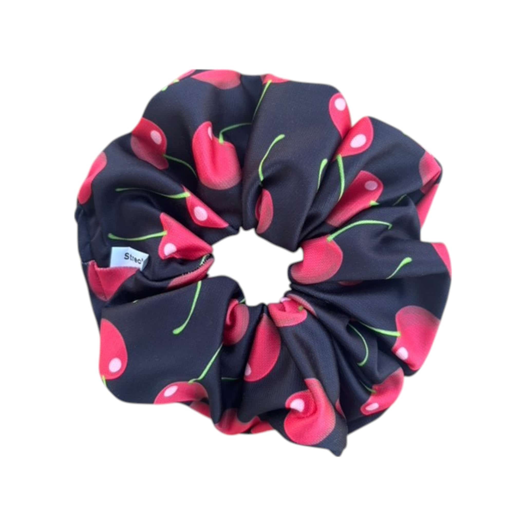 Strechbio Scrunche Μαύρο με Σχέδιο Κεράσι 1