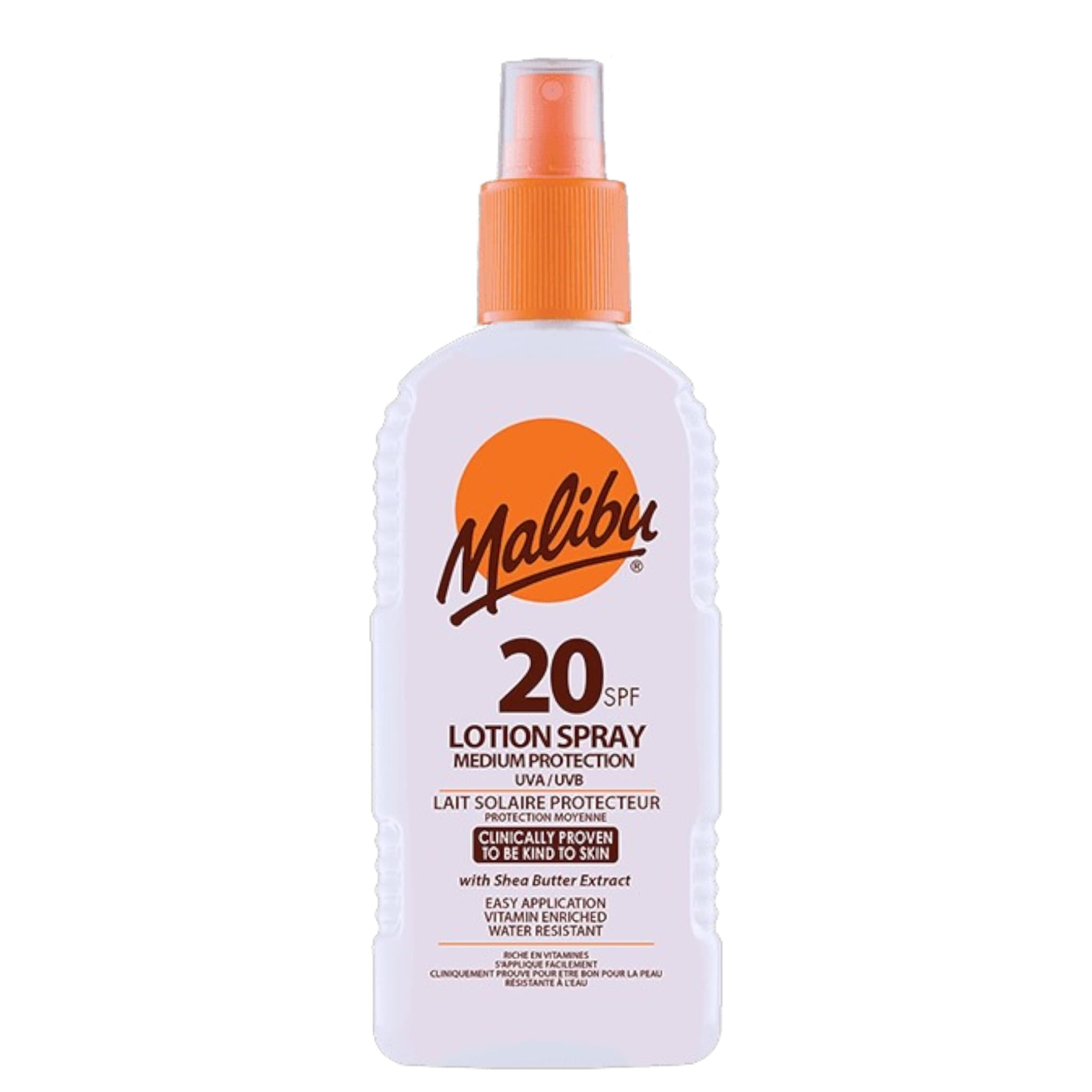 Malibu Lotion Spray Αδιάβροχη Αντηλιακή Λοσιόν σε Σπρέι για το Σώμα με SPF20 200ml 1