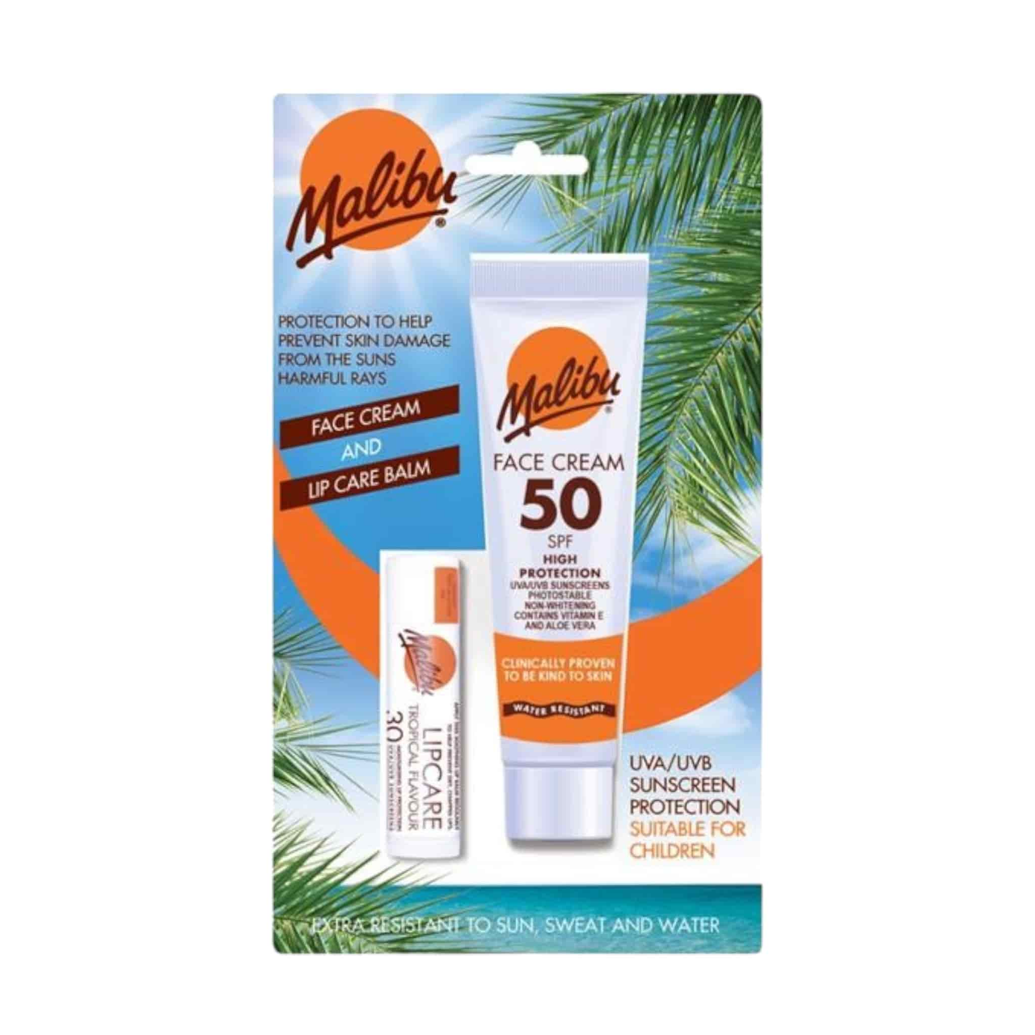 Malibu Blister Pack Σετ Αντηλιακής Περιποίησης Προσώπου (Face Cream SPF50 40ml, Lip Balm SPF30 5g) 1