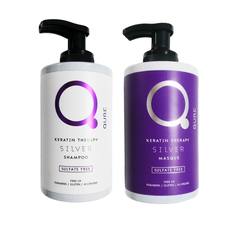 Qure Keratin Therapy Silver Set (Shampoo 300ml, Mask 300ml)
