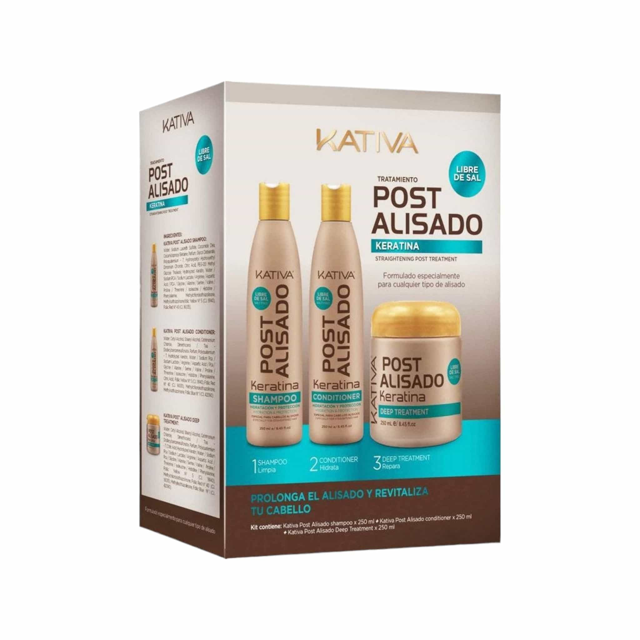 Kativa Straightening Triple Post Treatment Kit (Shampoo 250ml, Conditioner 250ml, Treatment 250ml)