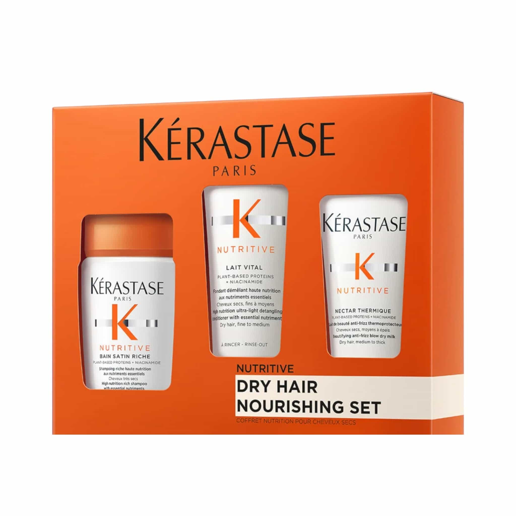 Kerastase Nutritive Essentials Set για Ξηρά Μαλλιά (Bain Rich 80ml, Lait Vital 75ml, Thermique 45ml) 1