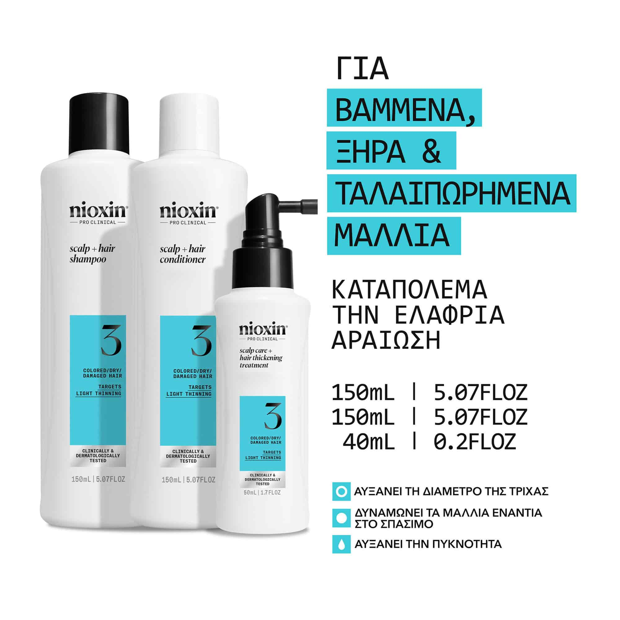 Nioxin Scalp & Hair Σύστημα 3 Trial Kit (Σαμπουάν Ελαφριά Αραίωση 150ml & Conditioner 150ml & Treatment Serum 50ml)