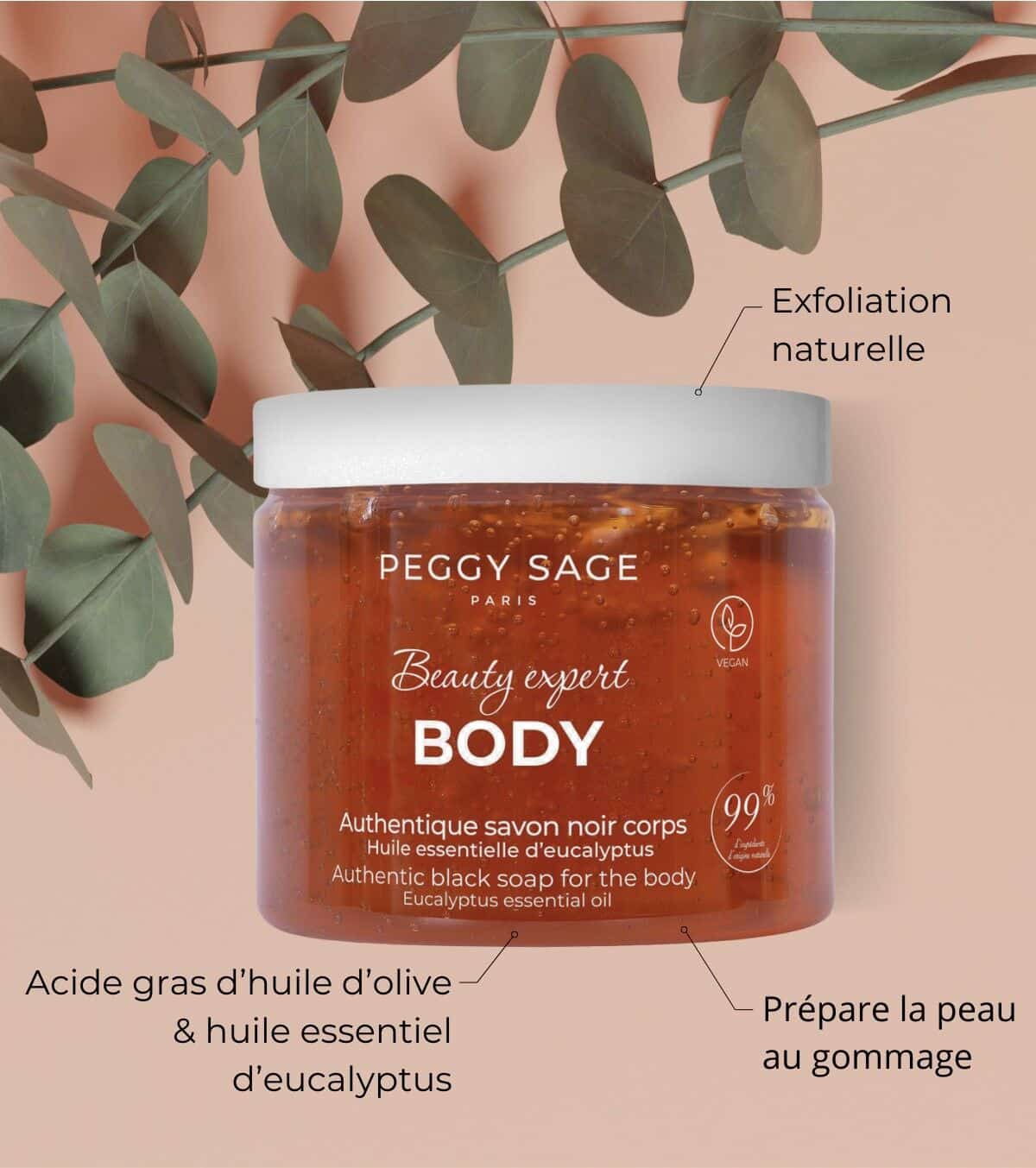 Peggy Sage Beauty Expert Body Authentic Black Soap Μαύρο Σαπούνι Απολέπισης Σώματος με Ευκάλυπτο 190g 2