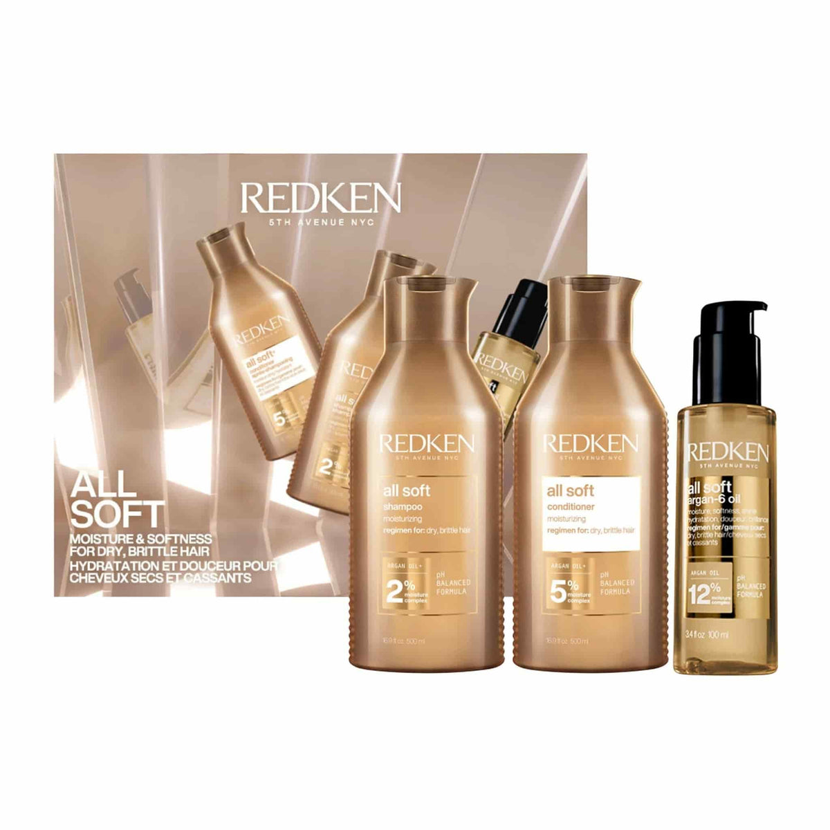 Redken All Soft Holiday Set με σαμπουάν 300ml, conditioner 300ml και Argan-6 Oil 100ml για ξηρά και αφυδατωμένα μαλλιά