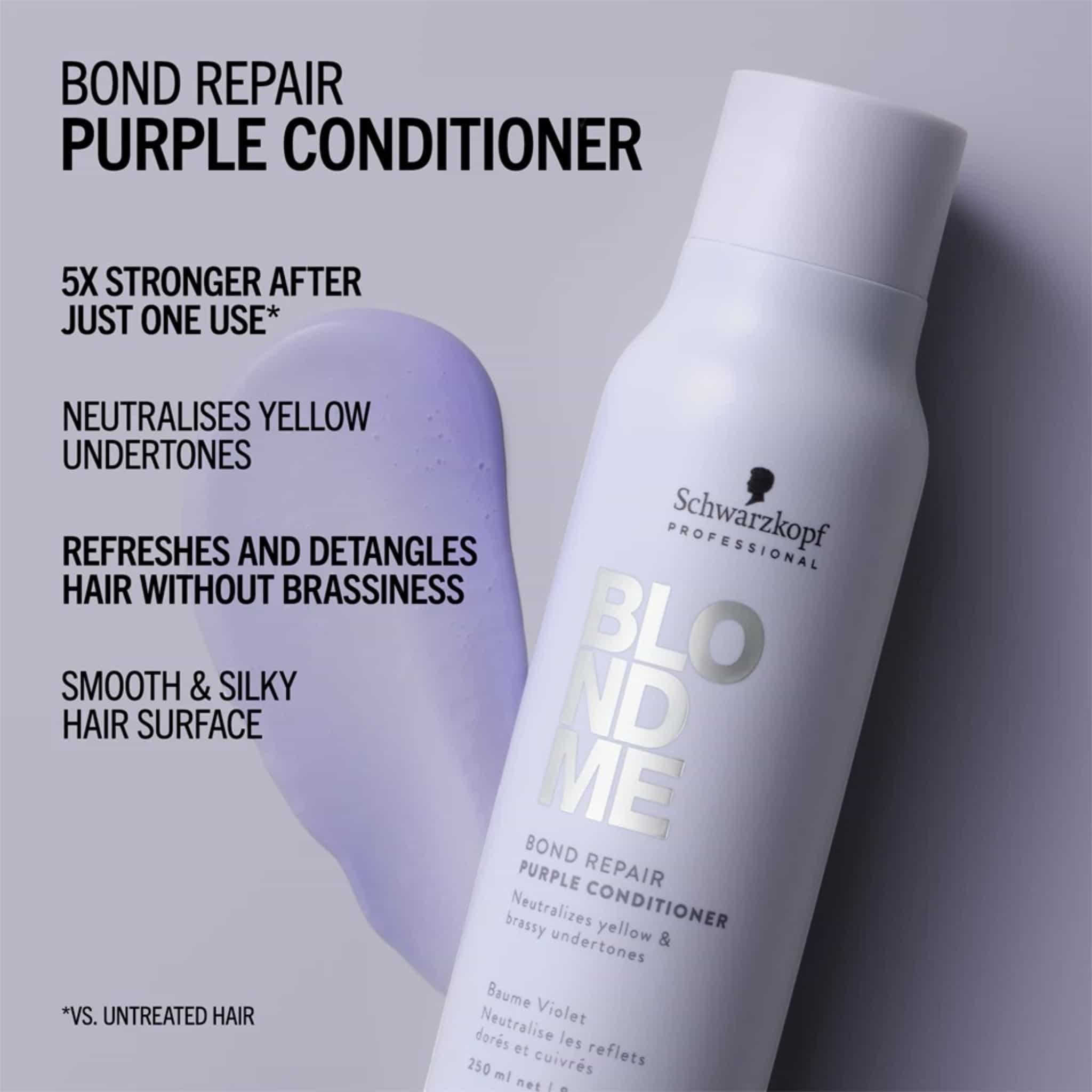 Schwarzkopf Professional Blondme Bond Repair Purple Conditioner Με Μωβ Χρωστική Για Βαμμένα Ξανθά Μαλλιά 250ml 2
