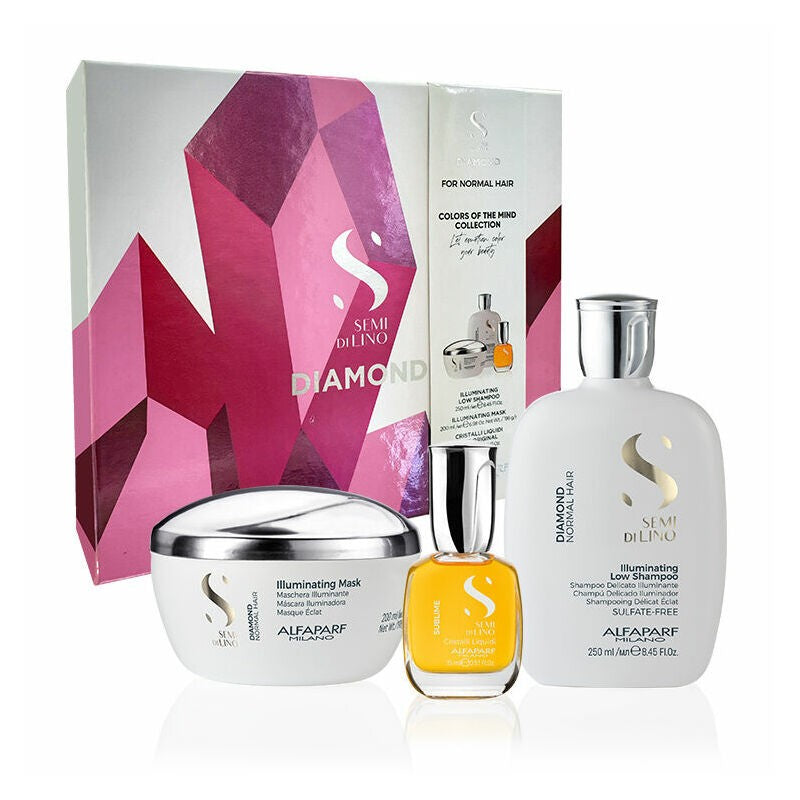 Alfaparf Milano Semi Di Lino Diamond Christmas Gift Set (Shampoo 250ml,Mask 200ml,Liquid Original 15ml)