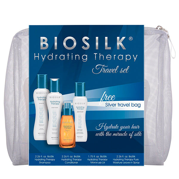Biosilk Hydrating Therapy Travel Set (Shampoo 67ml, Conditioner 67ml, Maracuja Oil 52ml, Leave-In Spray 67ml)