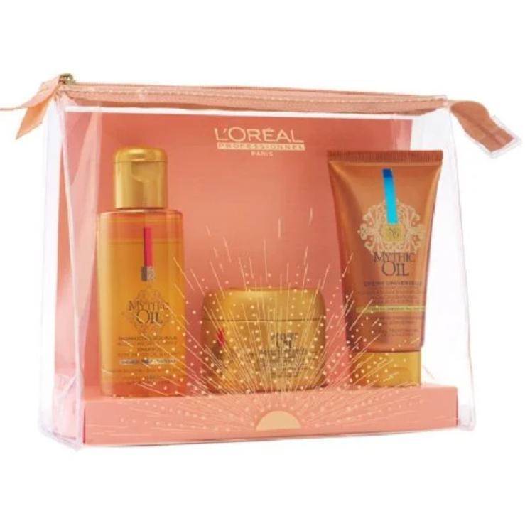 L'Oreal Professionnel Mythic Oil Travel Set (Shampoo Thick Hair 75ml + Masque Riche Aux Huiles 75ml + Creme Universelle 50ml)