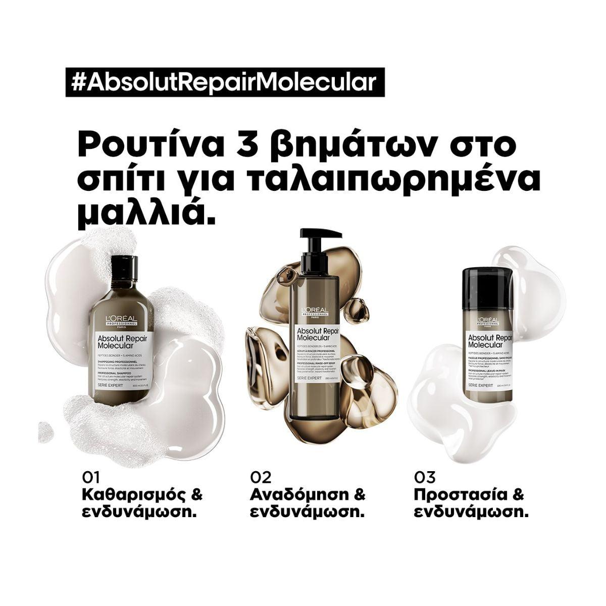 L'Oreal Professionnel Absolut Repair Molecular Σαμπουάν Μοριακής Επανόρθωσης Χωρίς Θειικά 'Αλατα για Ταλαιπωρημένα Μαλλιά 300ml